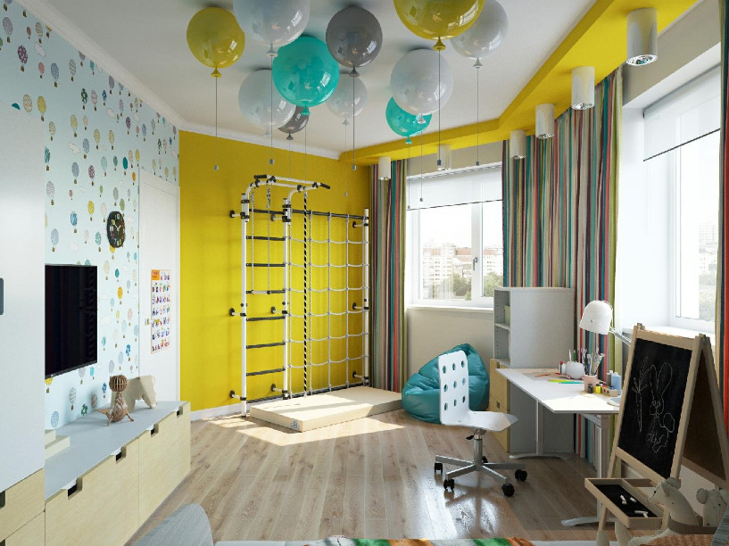 Детская комната для мальчика с желтым в интерьере