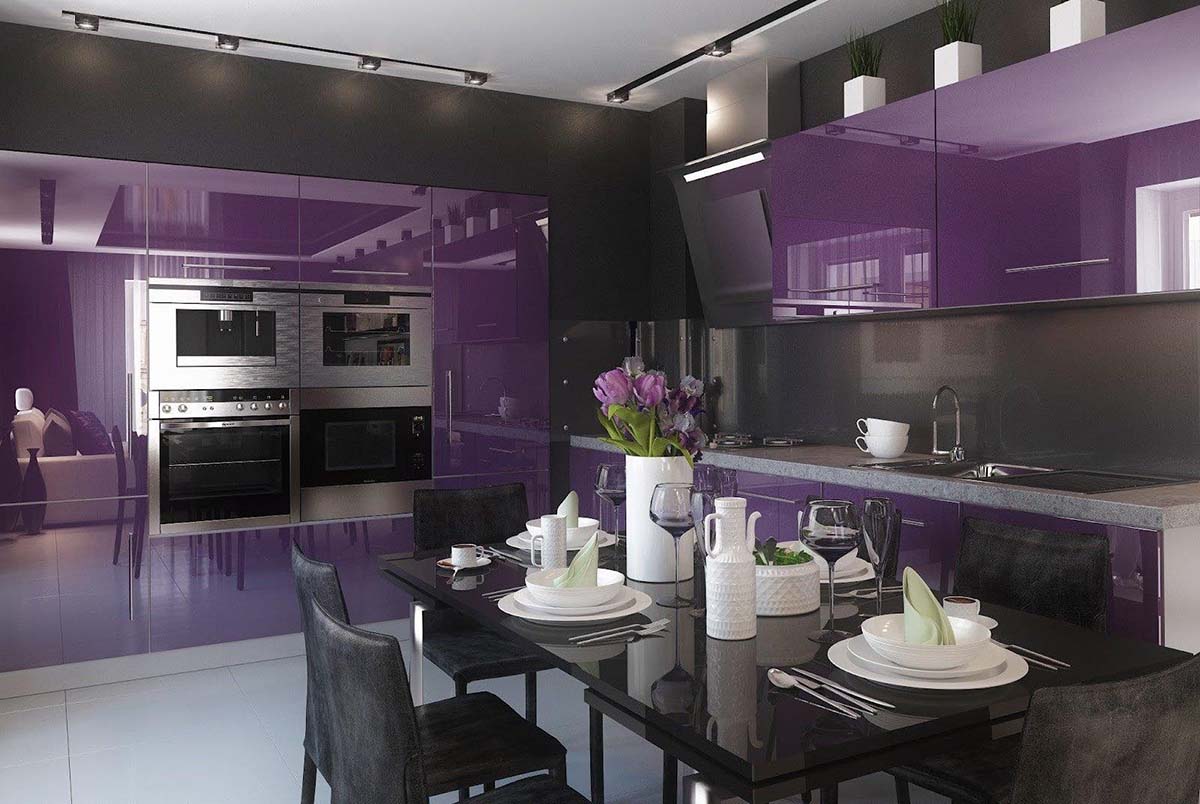 Фиолетовый и черный в интерьере кухни