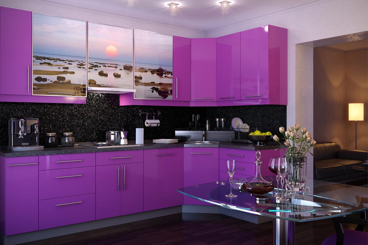 Оформление кухни в фиолетовых тонах