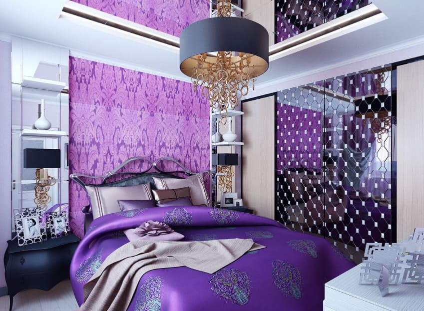 Оформление спальни в фиолетовом цвете